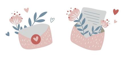 brief envelop verzonden door mail in roze kleur met bloemen, voor berichten van liefde, broederschap of vriendschap vector