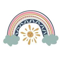 regenboog illustratie met wolken en zon voor baby's vector