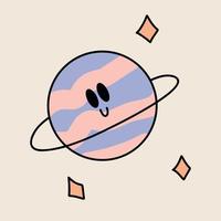 grappig retro sticker van groovy Saturnus planeet met ogen. wijnoogst tekenfilm Jaren 60 - jaren 70 psychedelisch element. geïsoleerd vector illustratie