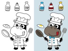 vector illustratie van koe tekenfilm in chef kostuum met kruid potten, kleur boek of bladzijde