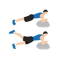 Mens aan het doen bosu bal plank been optillen oefening. vlak vector illustratie geïsoleerd Aan wit achtergrond