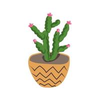 hand getekend cactus met bloem in pot in tekening stijl vector