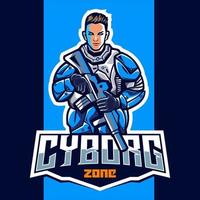 cyborg met geweer mascotte esport logo ontwerp vector