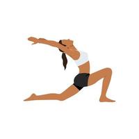 vrouw doet low lunge pose anjaneyasana oefening. platte vectorillustratie geïsoleerd op een witte achtergrond vector