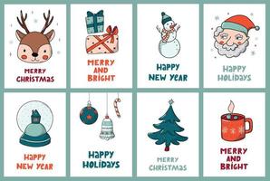 Kerstmis reeks van kaarten, kinderkamer affiches, afdrukken, spandoeken, uitnodigingen, sublimatie, stickers, enz. hand- getrokken Kerstmis elementen versierd met belettering citaten. eps 10 vector