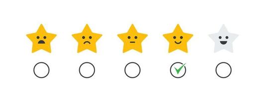 beoordeling sterren pictogrammen. onderhoud evaluatie insignes. smileys sterren pictogrammen. vector pictogrammen