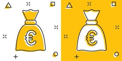 geld zak icoon in grappig stijl. geldtas tekenfilm vector illustratie Aan geïsoleerd achtergrond. munt zak plons effect teken bedrijf concept.