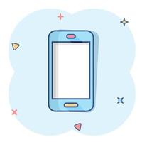 smartphone blanco scherm icoon in grappig stijl. mobiel telefoon tekenfilm vector illustratie Aan wit geïsoleerd achtergrond. telefoon plons effect bedrijf concept.