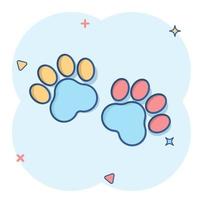 vector tekenfilm poot afdrukken icoon in grappig stijl. hond of kat pootafdruk teken illustratie pictogram. dier bedrijf plons effect concept.
