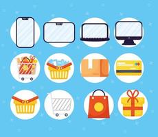 online winkelen en e-commerce icon set vector