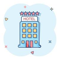 vector tekenfilm hotel icoon in grappig stijl. toren teken illustratie pictogram. hotel appartement bedrijf plons effect concept.