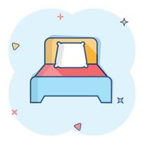 bed icoon in grappig stijl. slaap slaapkamer vector tekenfilm illustratie pictogram. kom tot rust sofa bedrijf concept plons effect.