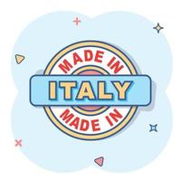 tekenfilm gemaakt in Italië icoon in grappig stijl. vervaardigd illustratie pictogram. produceren teken plons bedrijf concept. vector