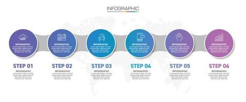 infographics ontwerp 6 stappen met afzet pictogrammen kan worden gebruikt voor workflow lay-out, diagram, jaar- rapport, web ontwerp. vector