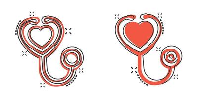 stethoscoop icoon in grappig stijl. hart diagnostisch tekenfilm vector illustratie Aan geïsoleerd achtergrond. geneeskunde plons effect teken bedrijf concept.