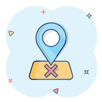 kaart pin icoon in grappig stijl. GPS navigatie tekenfilm vector illustratie Aan wit geïsoleerd achtergrond. bevind zich positie plons effect bedrijf concept.