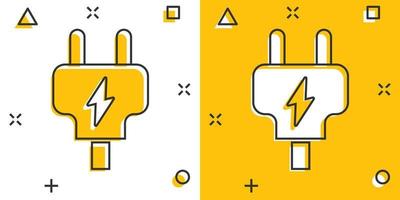 elektrisch plug icoon in grappig stijl. macht adapter tekenfilm vector illustratie Aan wit geïsoleerd achtergrond. elektricien plons effect teken bedrijf concept.