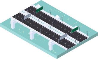 isometrische tafereel van snelweg verkeer weg met brug over- de oceaan rivier- vector