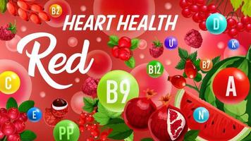 vitamine van rood fruit, kleur eetpatroon hart Gezondheid vector