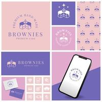 elegant taart brownies logo met icoon en sjabloon reeks vector