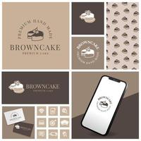 elegant taart brownies logo met icoon en sjabloon reeks vector