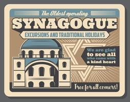 Joods synagoge religieus excursie retro poster vector