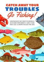 visvangst vangst vector poster met zeevruchten en vis