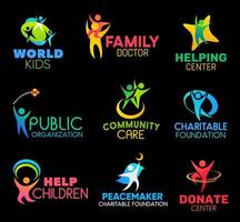 liefdadigheid fundament pictogrammen met volkeren en handen vector