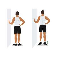 Mens aan het doen extern omwenteling of lichaamsgewicht kalf verhoogt oefening. vlak vector illustratie geïsoleerd Aan wit achtergrond