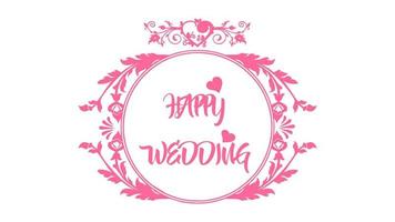 gelukkig bruiloft roze tekst typografie met bloemen ornament vector