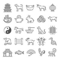 Chinese cultuur lijn kunst pictogrammen met dierenriem dieren vector