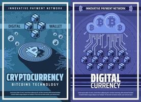 bitcoin cryptogeld en blockchain technologie vector