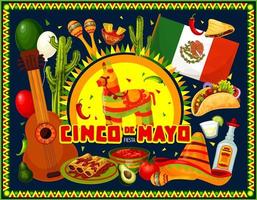 cinco de mayo vakantie sombrero, pinata en gitaar vector