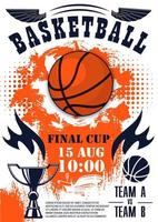 basketbal sport spel poster met bal en trofee vector