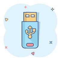 USB rit icoon in grappig stijl. flash schijf vector tekenfilm illustratie Aan wit geïsoleerd achtergrond. digitaal geheugen plons effect bedrijf concept.