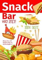 snel voedsel boterhammen en toetje snacks bar poster vector