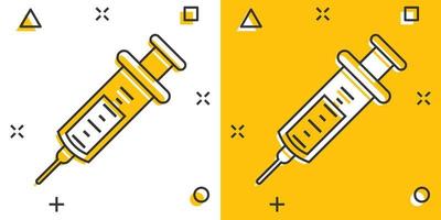 injectiespuit icoon in grappig stijl. coronavirus vaccin injecteren tekenfilm vector illustratie Aan geïsoleerd achtergrond. covid-19 vaccinatie plons effect teken bedrijf concept.