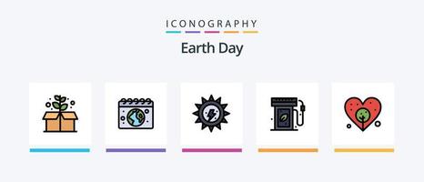 aarde dag lijn gevulde 5 icoon pak inclusief wereldbol. doos. dag. groente. dag. creatief pictogrammen ontwerp vector