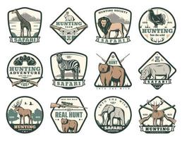 jacht- club pictogrammen met dieren en jager geweren vector