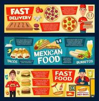 pizza levering en Fast food hamburgers, vector