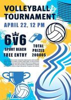 strand volleybal sport toernooi, bal en trofee vector