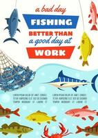 vis in netto, visserij industrie en visvangst sport vector