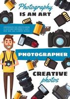 fotograaf Mens, uitrusting en accessoires vector