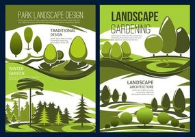 landschap ontwerp, tuin groen boom en gazon vector