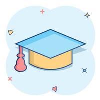 diploma uitreiking pet icoon in grappig stijl. onderwijs hoed vector tekenfilm illustratie Aan wit geïsoleerd achtergrond. Universiteit bachelor opleiding bedrijf concept plons effect.