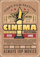 bioscoop festival retro poster met goud film prijs vector