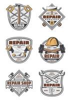 huis reparatie onderhoud wijnoogst badges met gereedschap vector