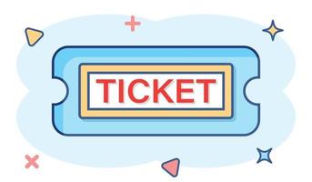 bioscoop ticket icoon in grappig stijl. toegeven een coupon Ingang vector tekenfilm illustratie pictogram. ticket bedrijf concept plons effect.