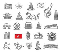 hong Kong mijlpaal en reizen schets pictogrammen vector