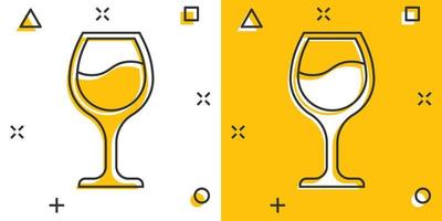 wijn glas icoon in grappig stijl. Champagne drank tekenfilm vector illustratie Aan geïsoleerd achtergrond. cocktail drinken plons effect teken bedrijf concept.